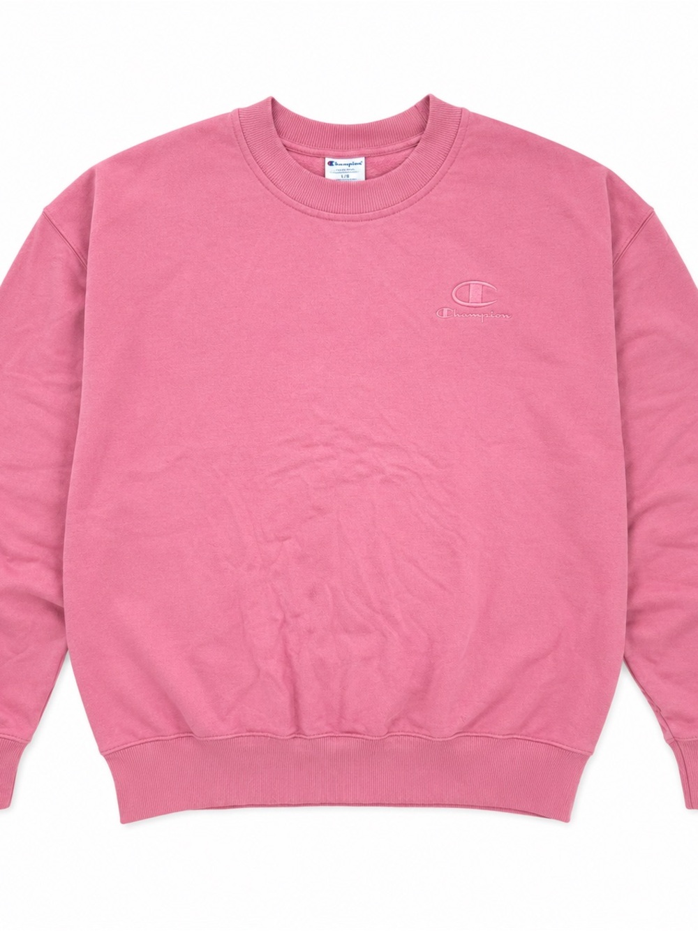 Champion Women's Pink Crewneck Sweatshirt with Embroidered Logo